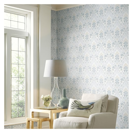 RoomMates White & Blue Persian Damask Peel & Stick Wallpaper